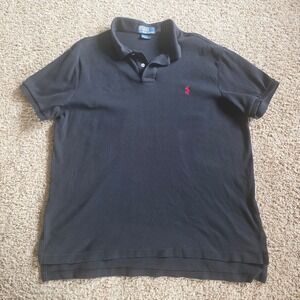 Polo Ralph Lauren Mens XL Custom Fit Black Short Sleeve Polo Red Pony Logo